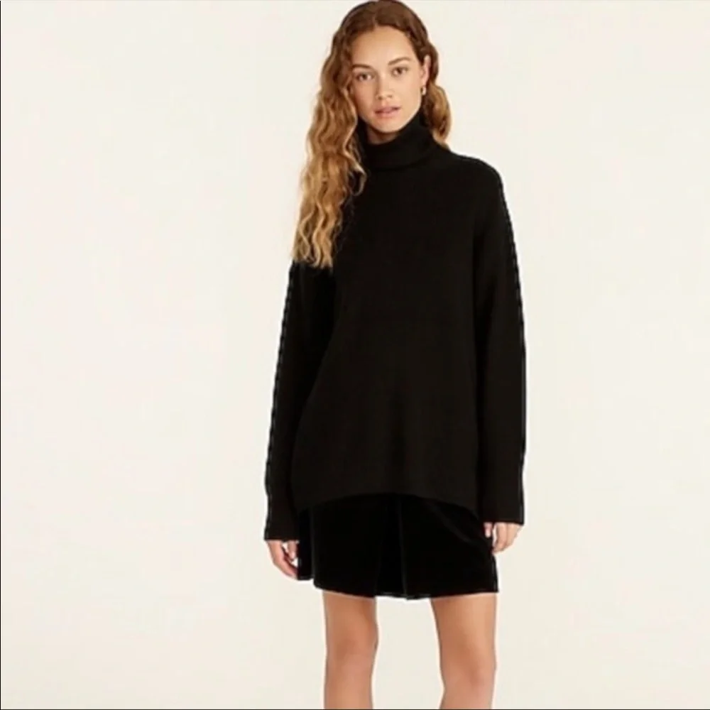 NEW J. Crew Ribbed cotton-cashmere relaxed turtleneck sweater in black